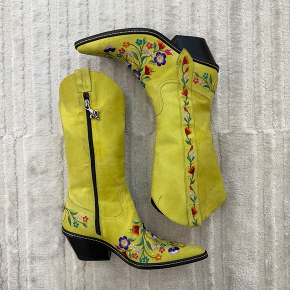Rare Donald J. Pliner Lime Green Suede Western Boots Size 6 - Made in Italy - Picture 8 of 12